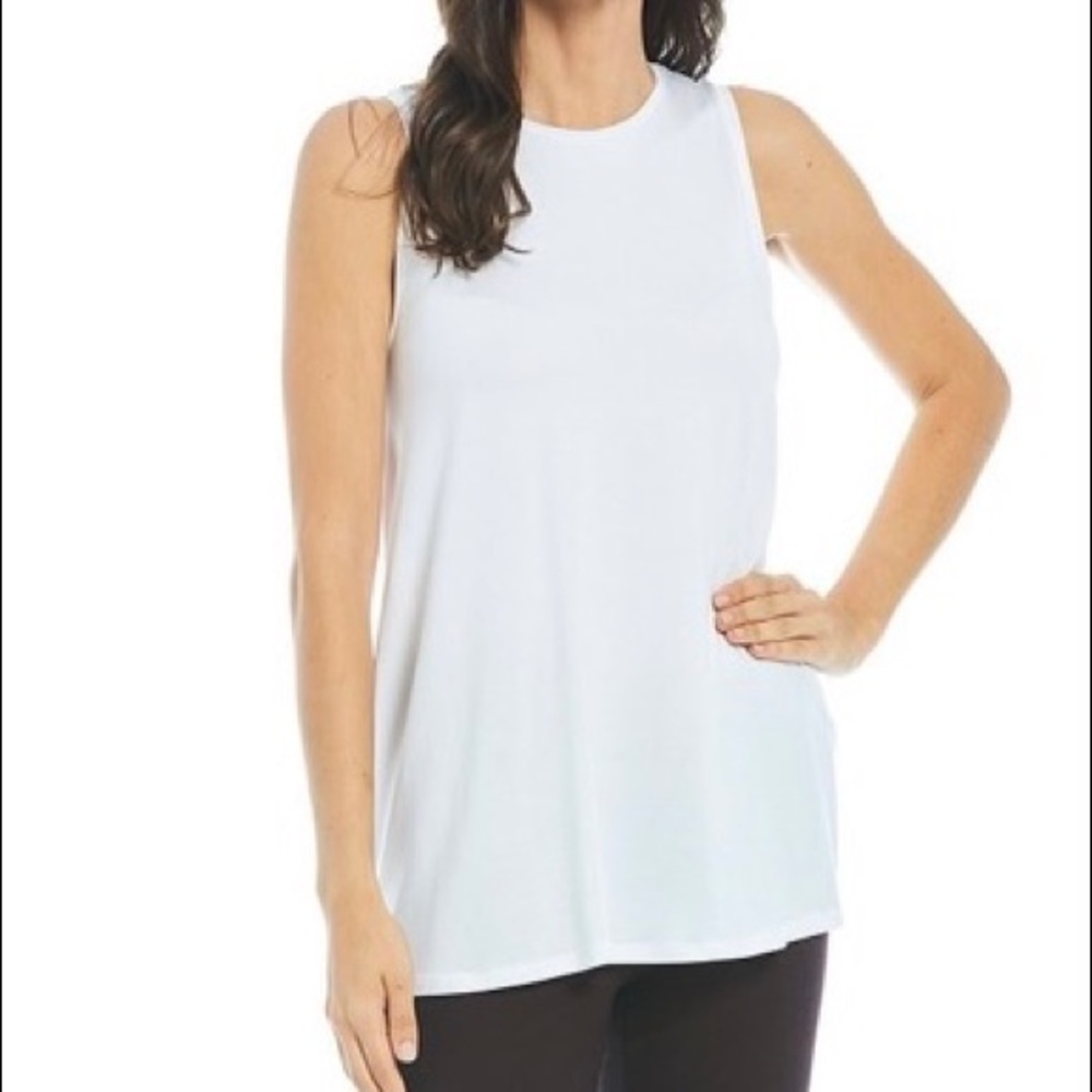 Eileen Fisher Lightweight Fine Jersey Crew Neck Long White Shell Large